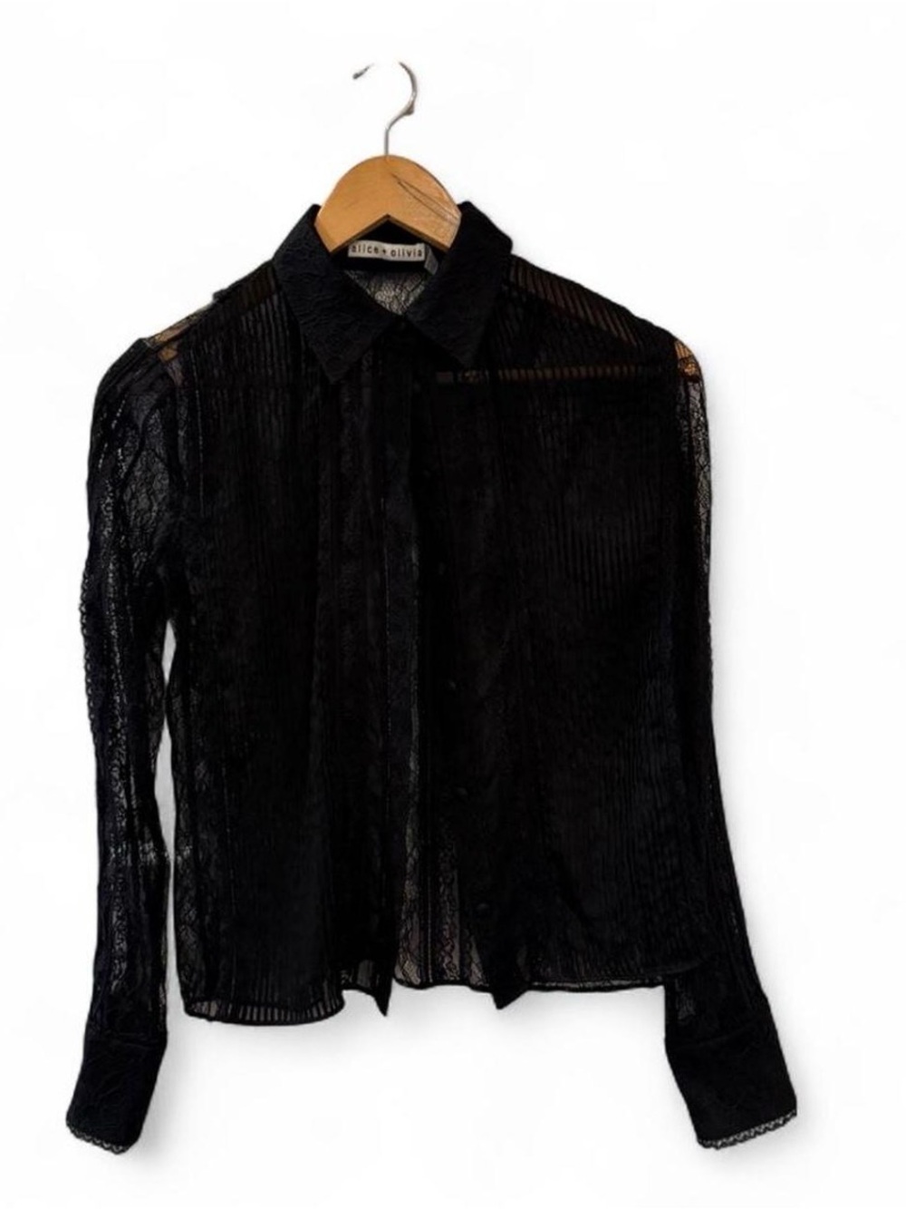 Alice + Olivia Black Lace Sheer Button Blouse